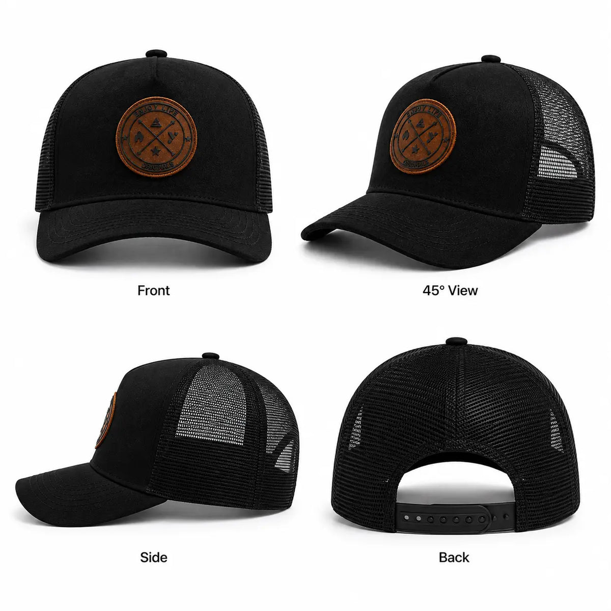 4 Pack Suede Finish Trucker Hats for Men, Breathable Mesh Back Baseball Caps with Adjustable Curved Brim & round Patch, Casual Outdoor Men'S Hats with Mesh Breathability & Solid Colors