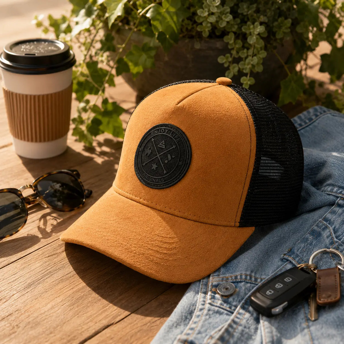 4 Pack Suede Finish Trucker Hats for Men, Breathable Mesh Back Baseball Caps with Adjustable Curved Brim & round Patch, Casual Outdoor Men'S Hats with Mesh Breathability & Solid Colors
