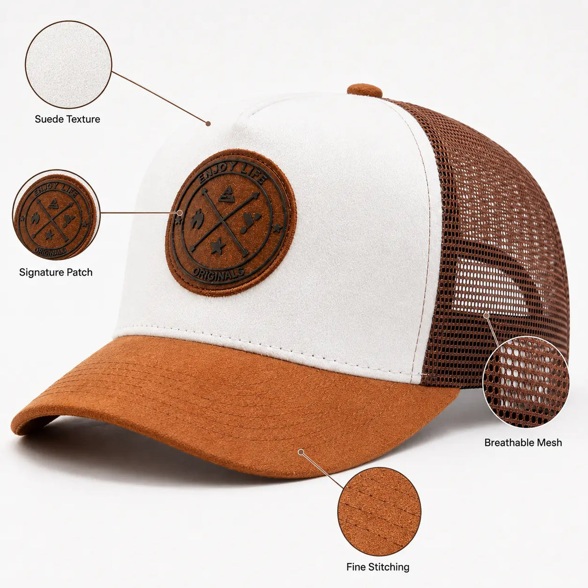 4 Pack Suede Finish Trucker Hats for Men, Breathable Mesh Back Baseball Caps with Adjustable Curved Brim & round Patch, Casual Outdoor Men'S Hats with Mesh Breathability & Solid Colors