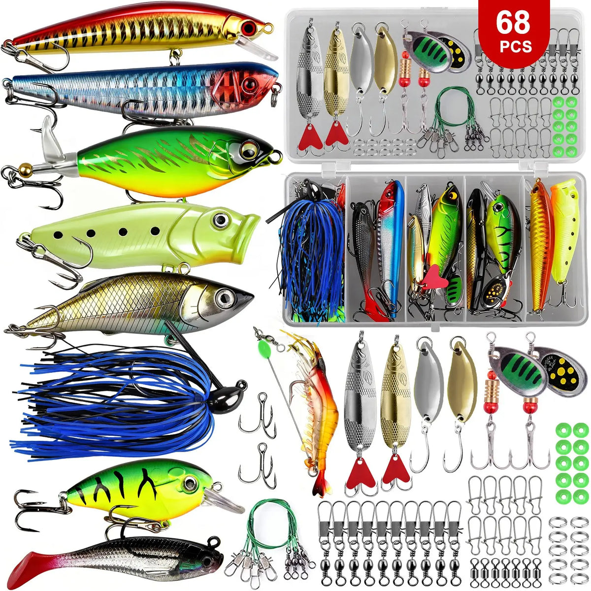 Fishing Lure Kit – 45 to 224 Piece Hard Bait Set with Crankbaits, Minnows & Spinnerbaits