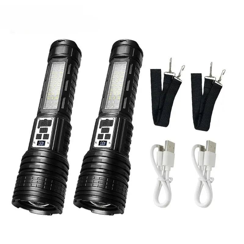 Rechargeable Zoom Flashlight with Side Light – 2-Pack for Camping & Emergencies