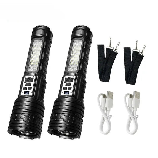 High Power Rechargeable Flashlight, Multifunctional Outdoor Zoom Torch Light with Side Lights, Portable Flashlight for Camping Fishing Emergency Lighting, Emergency Worklight, USB Rechargeable Flashlight, High Power Flashlights