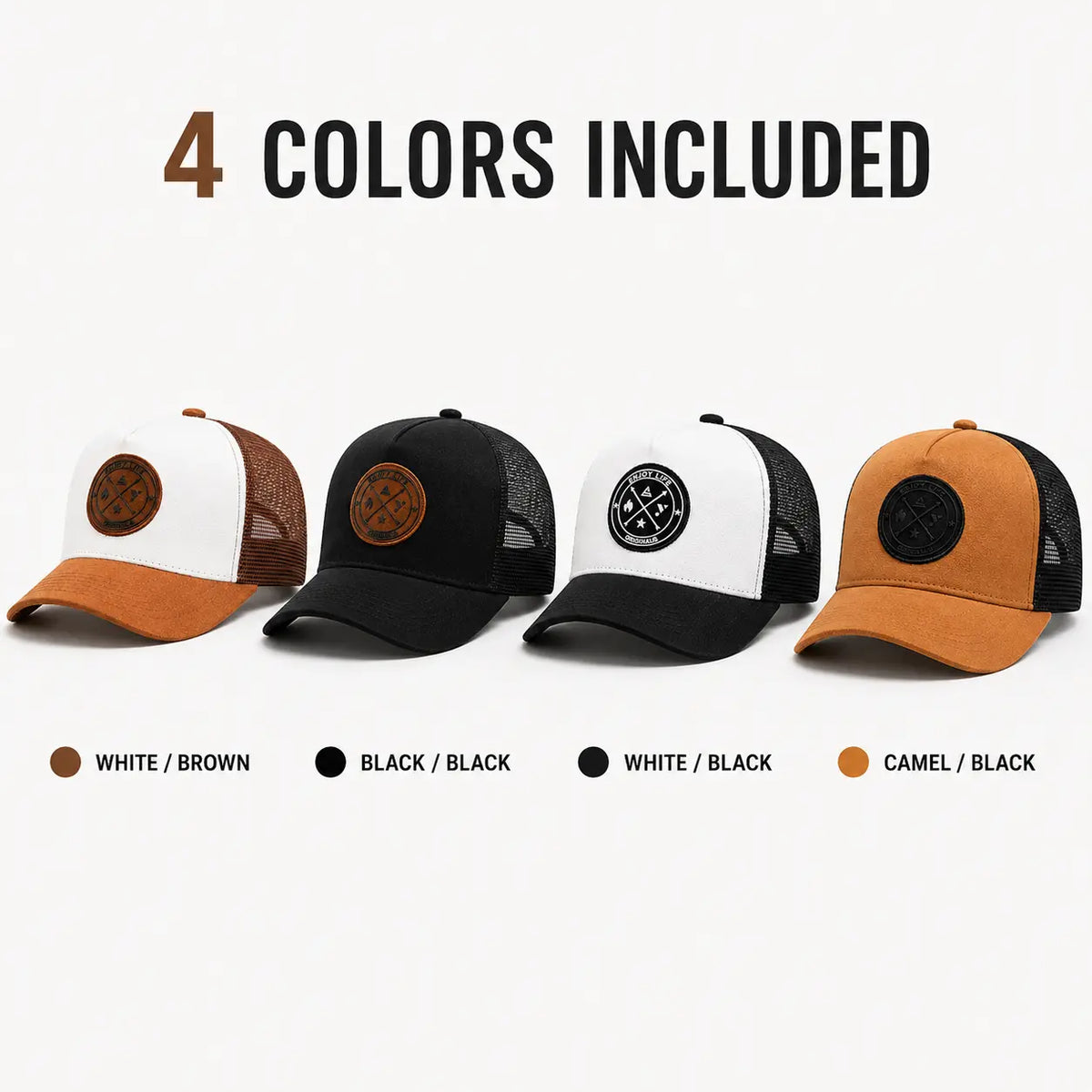 4 Pack Suede Finish Trucker Hats for Men, Breathable Mesh Back Baseball Caps with Adjustable Curved Brim & round Patch, Casual Outdoor Men'S Hats with Mesh Breathability & Solid Colors