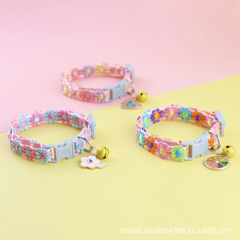 1Piece Adjustable Cat Collar With Pendant Lace Pet Collar Suitable For Small Cats and Dogs Cat Collar Personalized Accessories