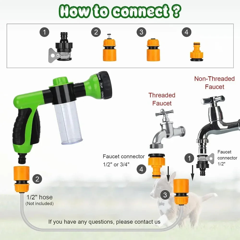 8-in-1 Pet Shower Sprayer & Foam Hose Nozzle
