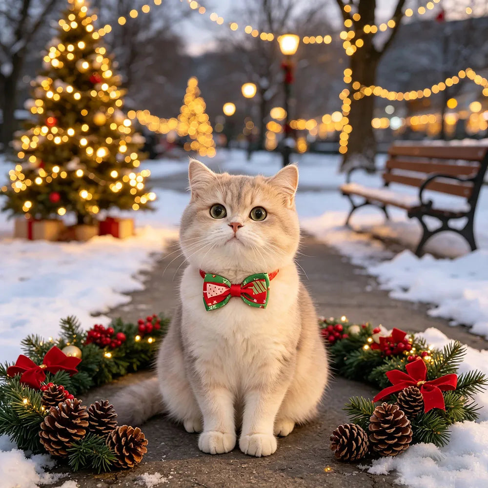 Christmas Pet Bow Ties, Adjustable Dog Bow Ties, Cat Bowknot Collar, Festive Pet Dress-up Accessories for Small Puppy Kitten