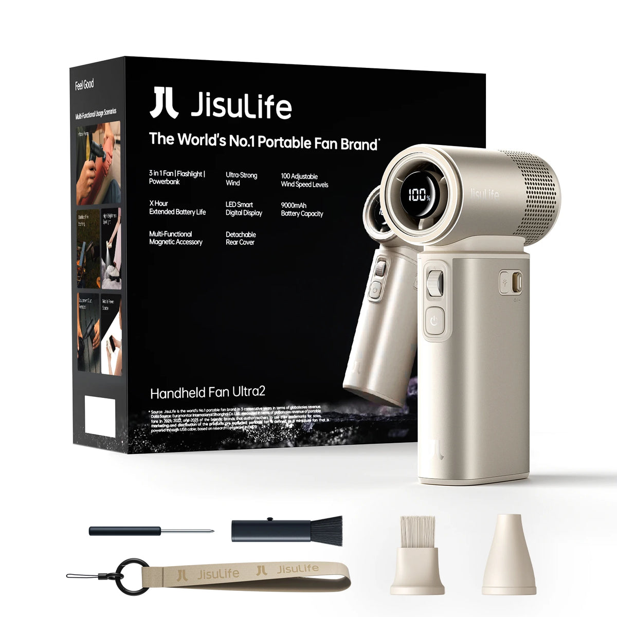 JISULIFE Ultra 2 Handheld Turbo Fan – 9000mAh, 100 Speeds, LED Display