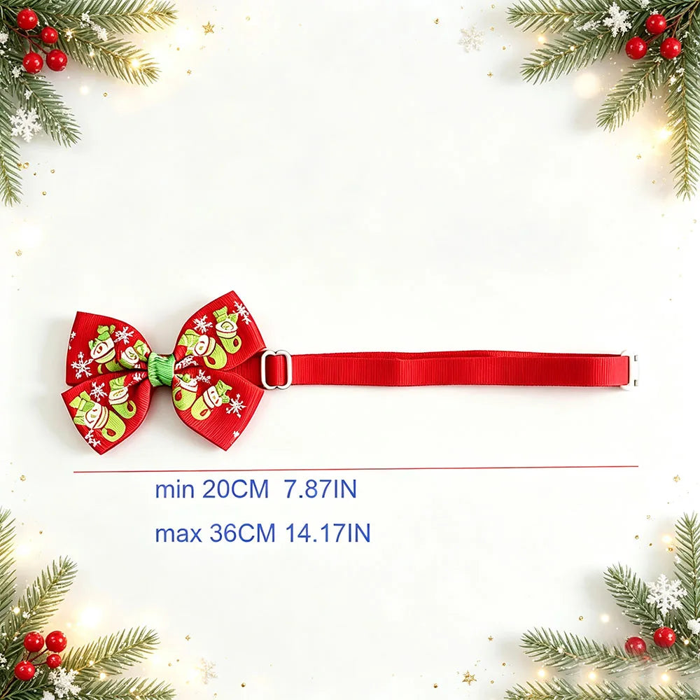 Christmas Pet Bow Ties, Adjustable Dog Bow Ties, Cat Bowknot Collar, Festive Pet Dress-up Accessories for Small Puppy Kitten