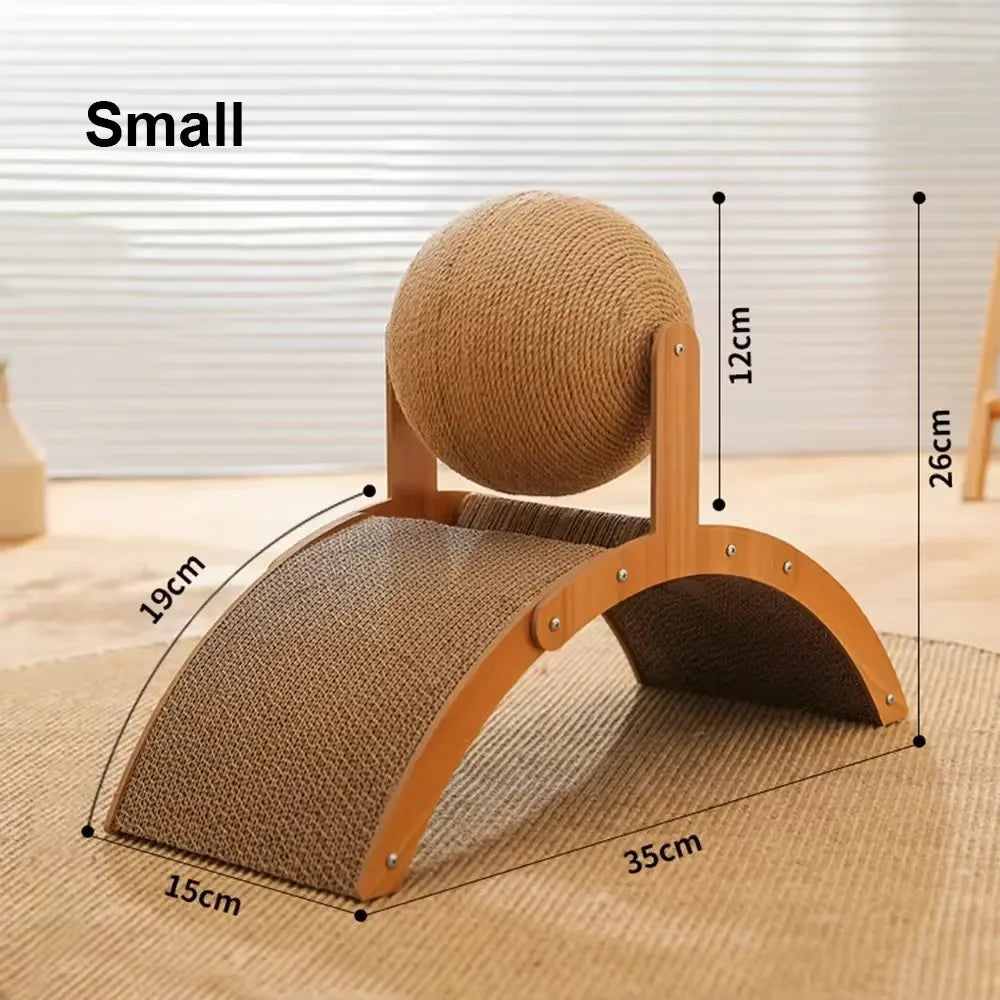 Wooden Cat Scratcher with Ball – 2-in-1 Scratch Board & Toy