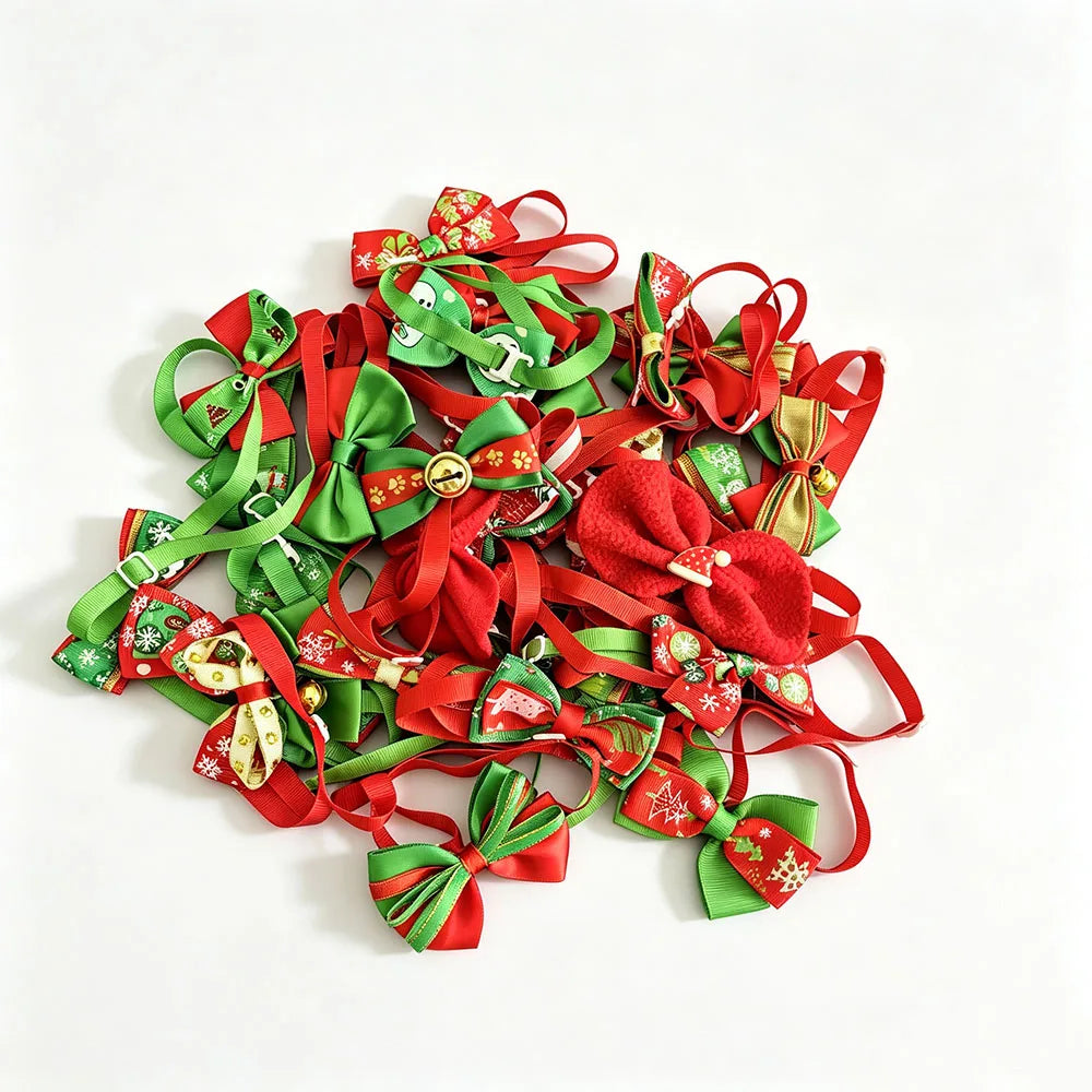 Christmas Pet Bow Ties, Adjustable Dog Bow Ties, Cat Bowknot Collar, Festive Pet Dress-up Accessories for Small Puppy Kitten