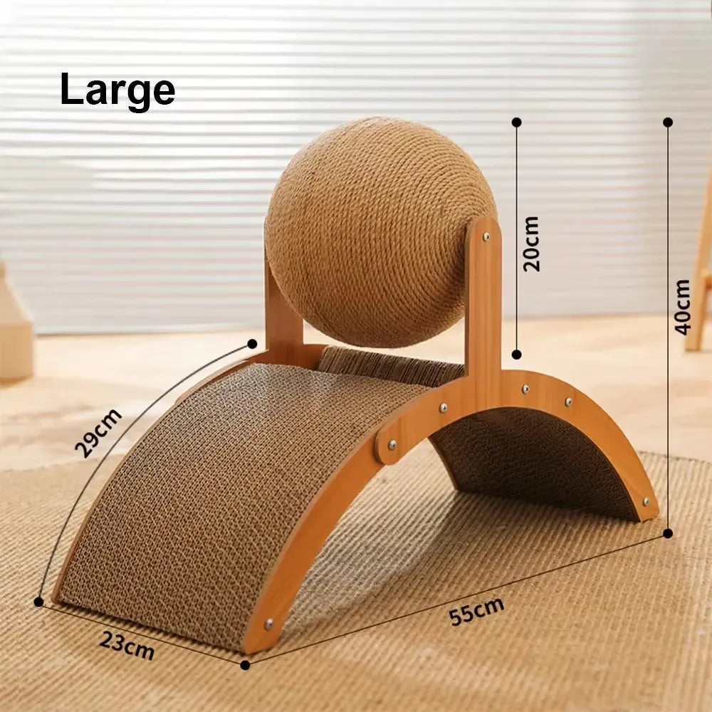 Wooden Cat Scratcher with Ball – 2-in-1 Scratch Board & Toy