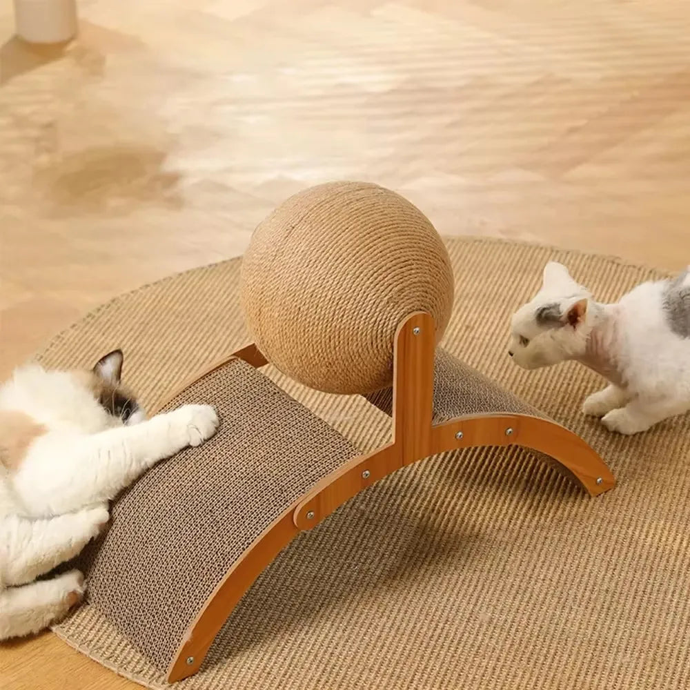 Wooden Cat Scratcher with Ball – 2-in-1 Scratch Board & Toy