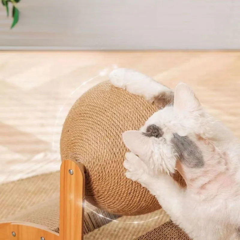 Wooden Cat Scratcher with Ball – 2-in-1 Scratch Board & Toy