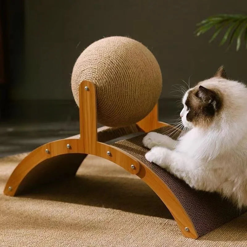 Wooden Cat Scratcher with Ball – 2-in-1 Scratch Board & Toy