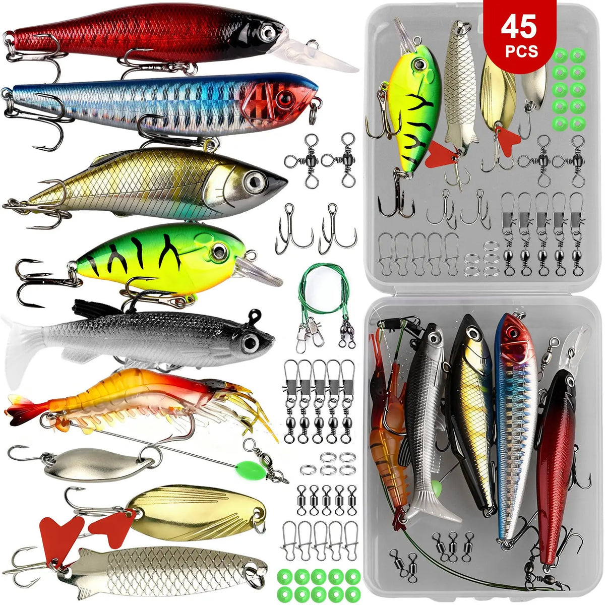 Fishing Lure Kit – 45 to 224 Piece Hard Bait Set with Crankbaits, Minnows & Spinnerbaits