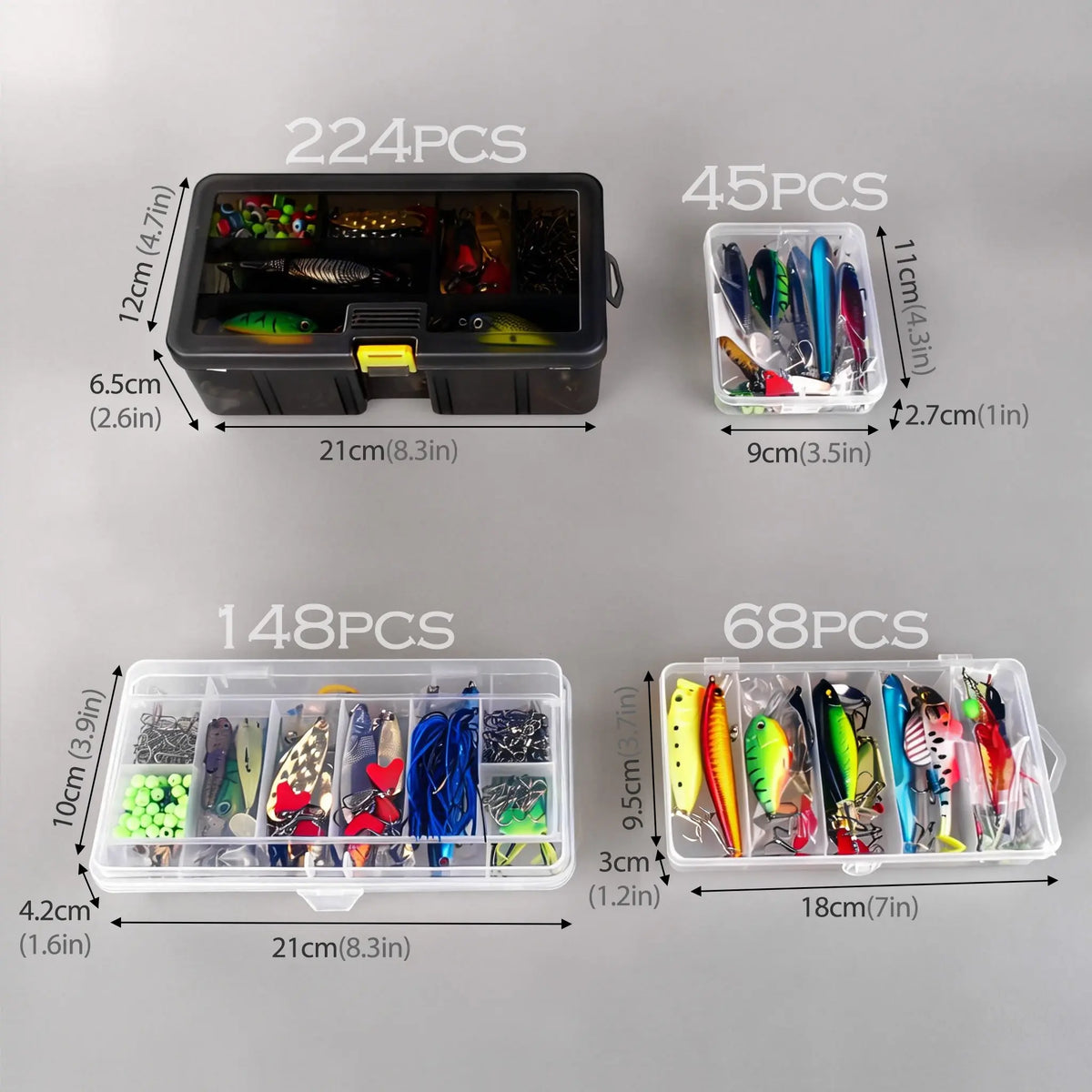Fishing Lure Kit – 45 to 224 Piece Hard Bait Set with Crankbaits, Minnows & Spinnerbaits