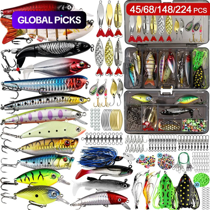 Fishing Lure Kit – 45 to 224 Piece Hard Bait Set with Crankbaits, Minnows & Spinnerbaits