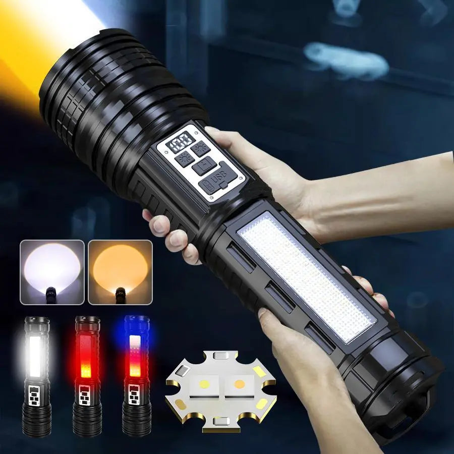 Rechargeable Zoom Flashlight with Side Light – 2-Pack for Camping & Emergencies
